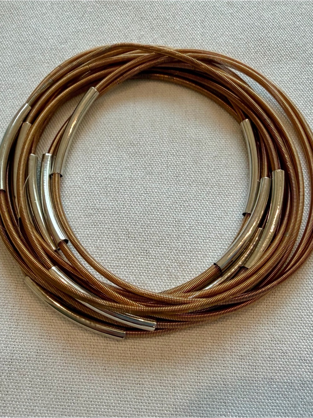 Multi-Strand Brown and Silver Coil Bracelet - Women Jewelry